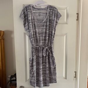 Sonoma Black and White Striped Tie-Waist Dress with pockets
